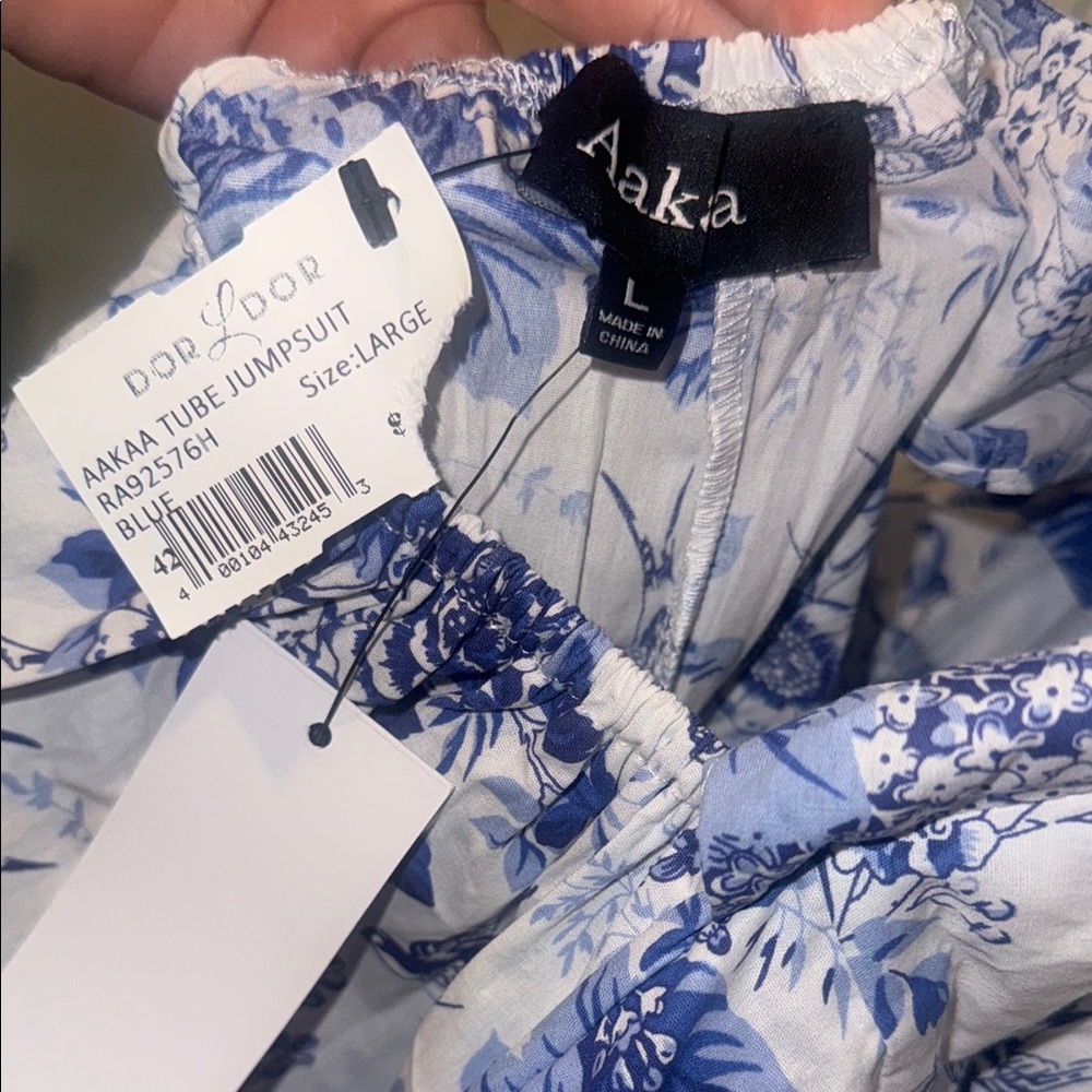 Floral Blue Strapless Wide Leg Jumpsuit - Picture 8 of 8